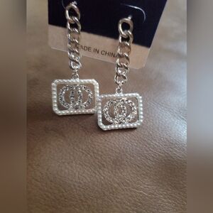 Earrings Crystal Collection Silvertone Chain Faux Pearls Diamonds Circles New